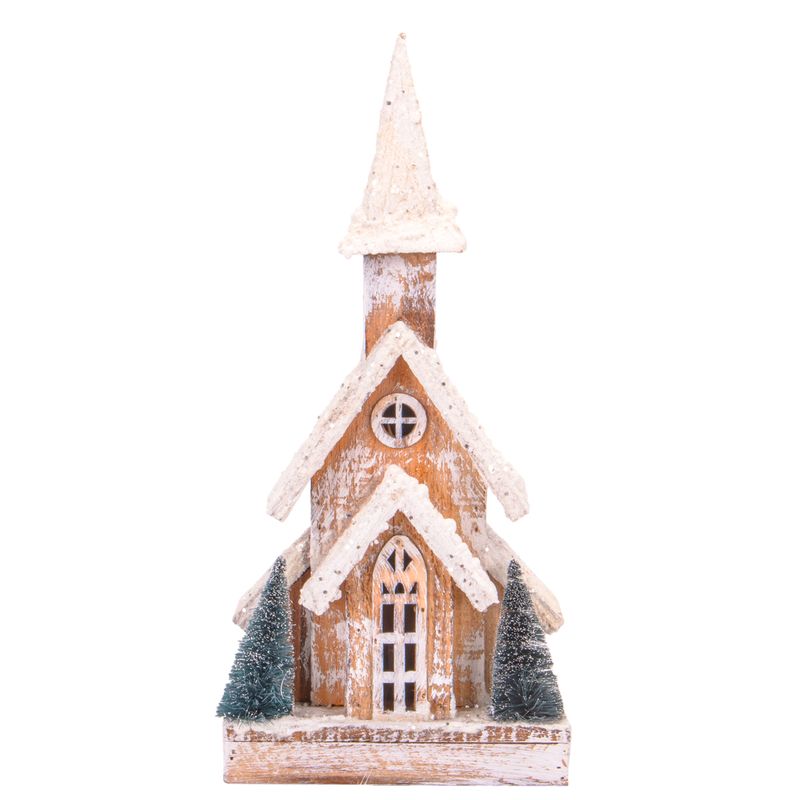CASA NAVIDEÑA CON LUZ A PILA DE MADERA Y NIEVE 46CM X 26CM