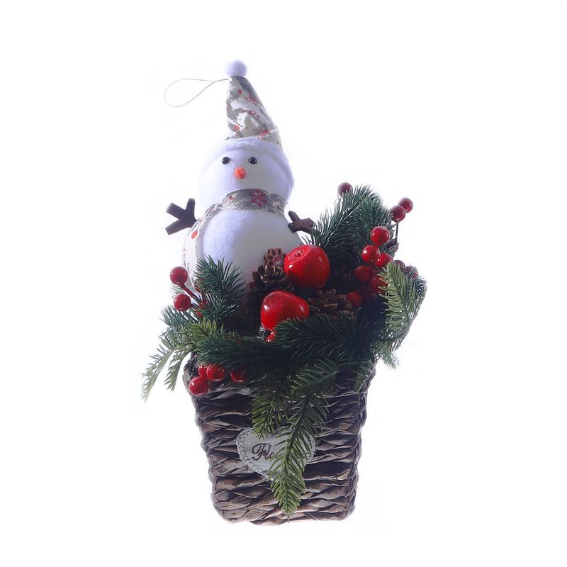 CANASTA DECORACIÓN NAVIDEÑA MUÑECO DE NIEVE Y RAMITAS 40 CM