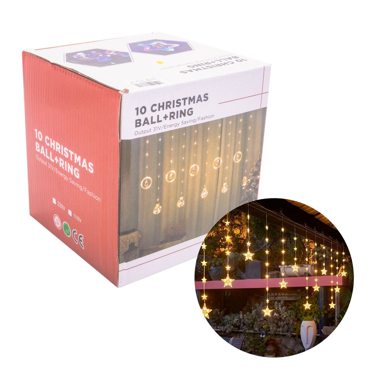 LED NAVIDEÑO ESTRELLA  110V 4 METROS 12 ESTELLAS AMARILLO
