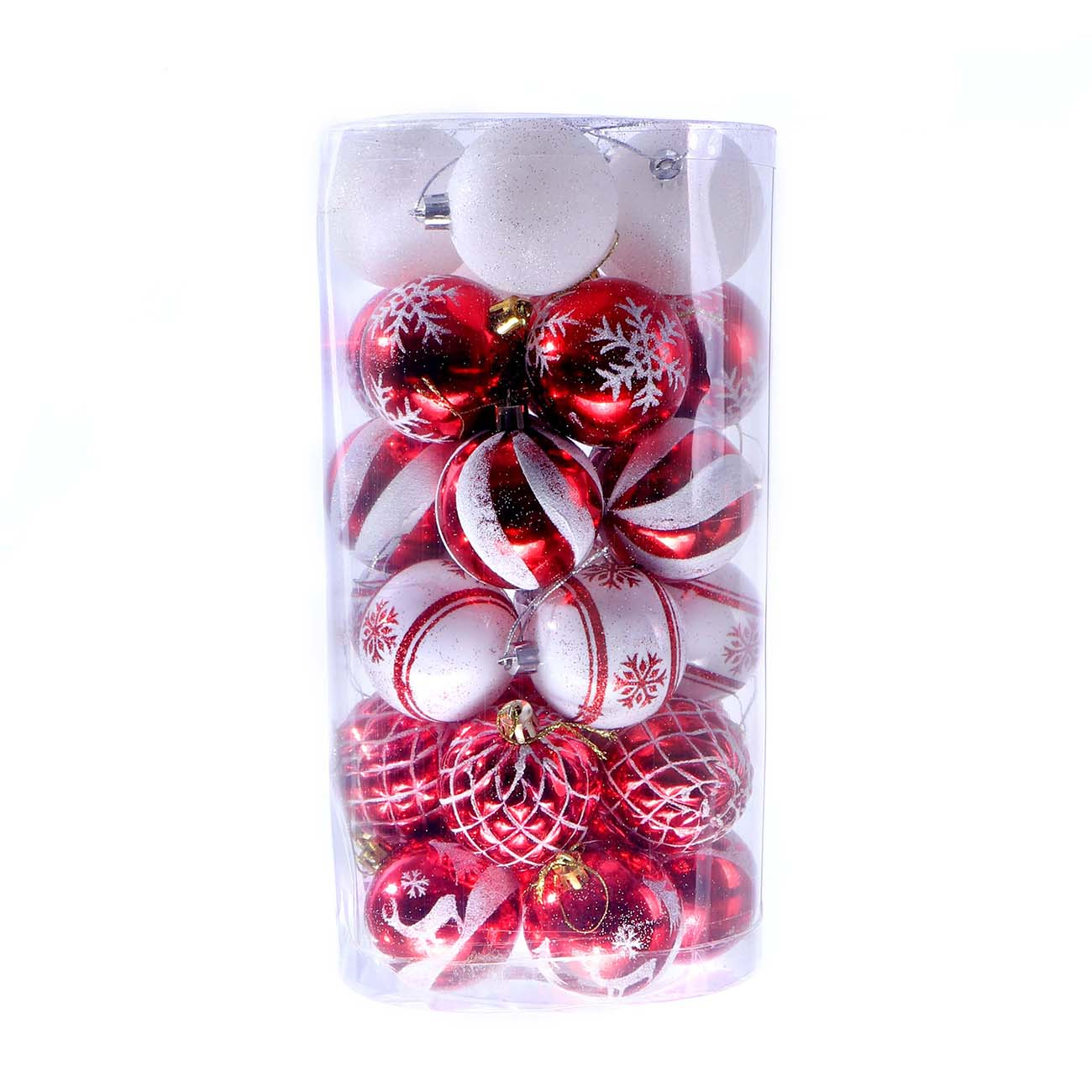 BOLA NAVIDEÑA BLANCO Y ROJO VARIOS DISEÑOS 6CM 30PZS