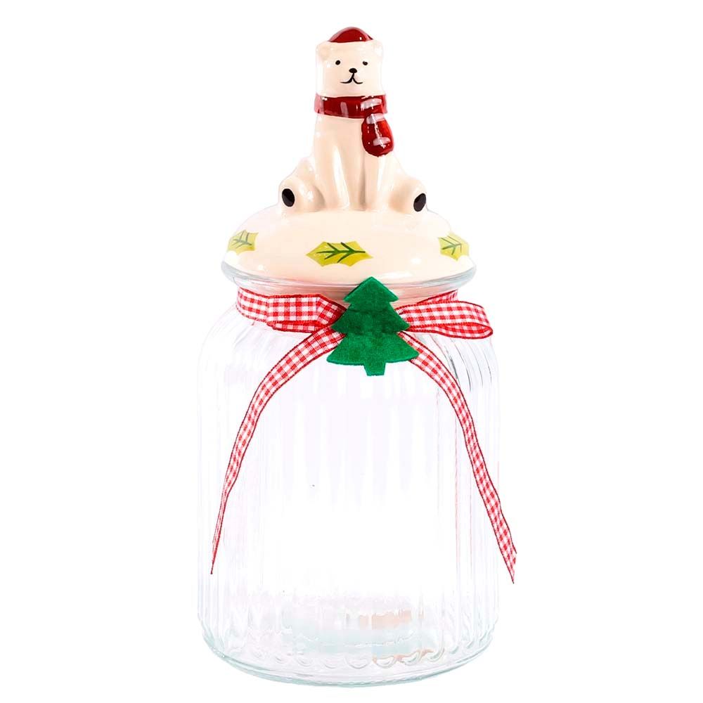 POTE NAVIDEÑO 10.8X22CM 1100ML DE VIDRIO