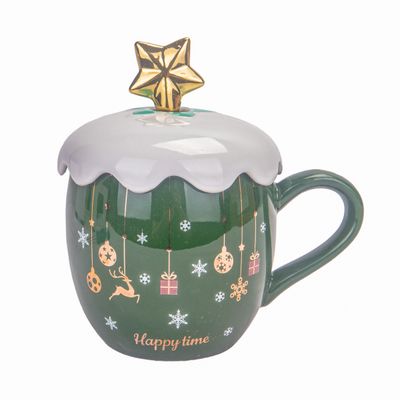 TAZA DE PORCELANA TE Y CAFE NAVIDEÑA  300ML VERDE
