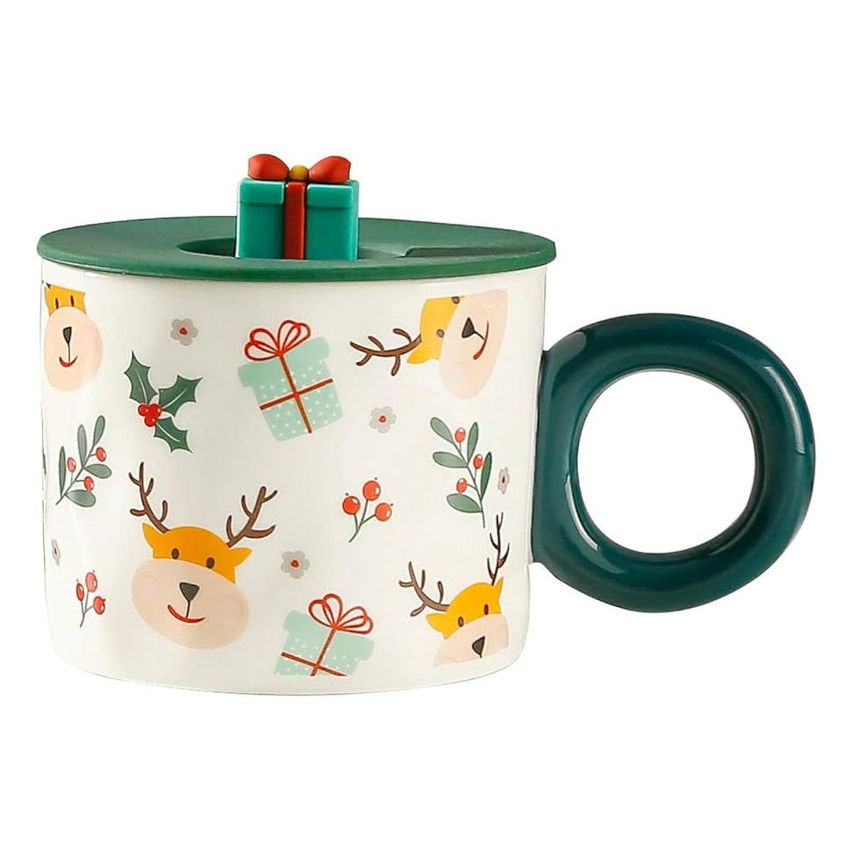 TAZA DE PORCELANA TE Y CAFE NAVIDEÑA  300ML REGALO VERDE