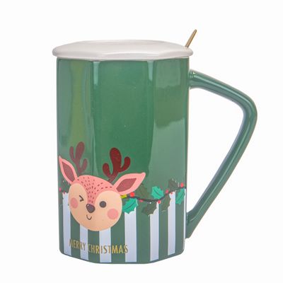 TAZA DE PORCELANA TE Y CAFE NAVIDEÑA  380ML VERDE