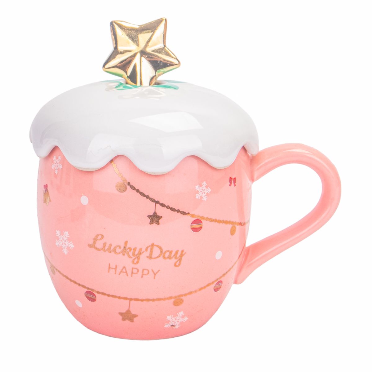 TAZA DE PORCELANA TE Y CAFE NAVIDEÑA  300ML ROSA