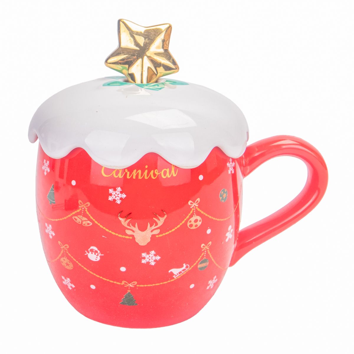 TAZA DE PORCELANA TE Y CAFE NAVIDEÑA  300ML ROJO