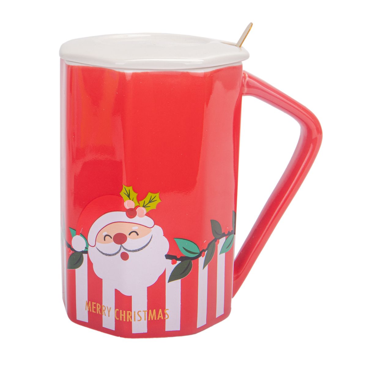 TAZA DE PORCELANA TE Y CAFE NAVIDEÑA  380ML ROJO