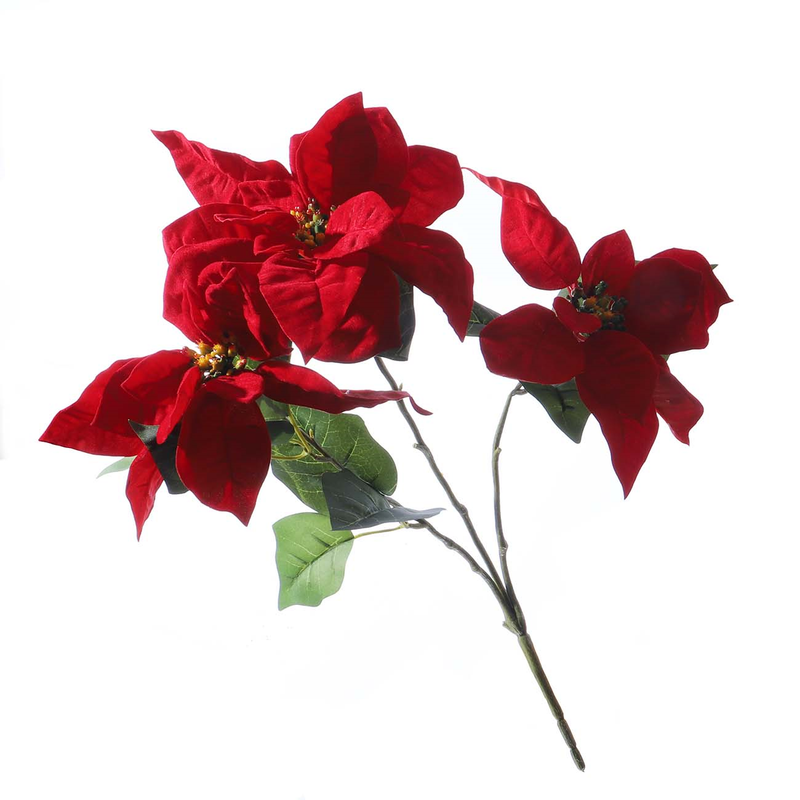 FLOR NAVIDEÑA ROJA CON HOJAS VERDES 4.5 