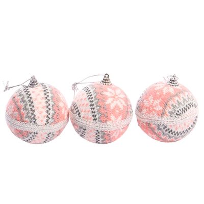 BOLA NAVIDEÑA DISEÑO DE LANA ROSA 8CM 3PZ