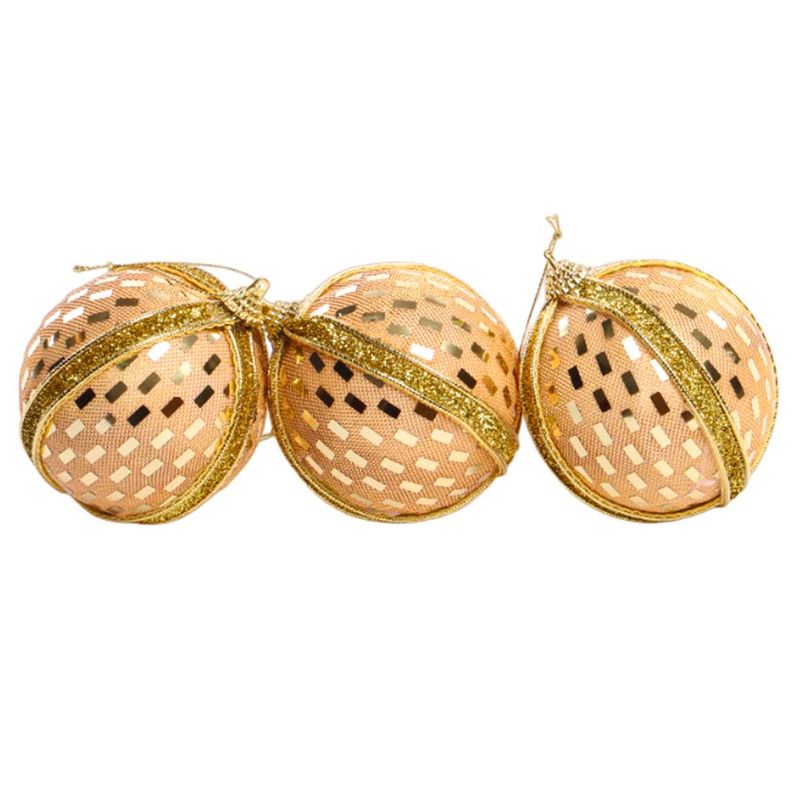 BOLA NAVIDEÑA DECORADO DORADO 8CM 3PZ 