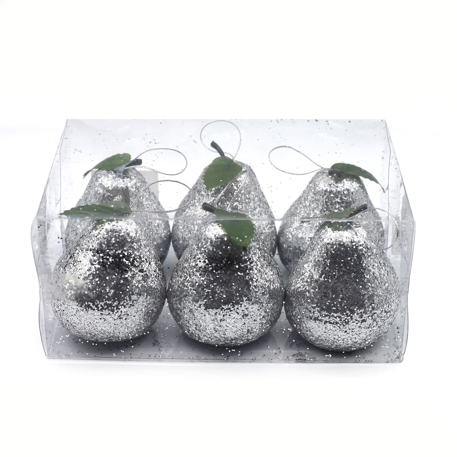 ADORNO NAVIDEÑO COLGANTE PERA PLATEADA 7CM 6PZS 