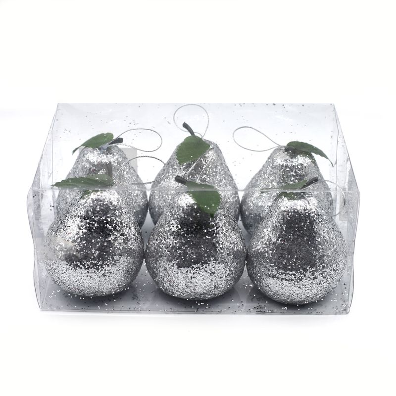 ADORNO NAVIDEÑO COLGANTE PERA PLATEADA 7CM 6PZS 