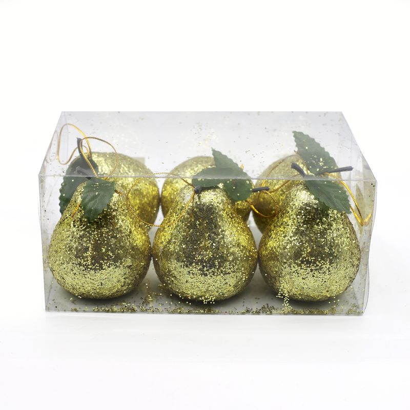 ADORNO COLGANTE NAVIDEÑO PERA  DORADA 7CM 6PZS 