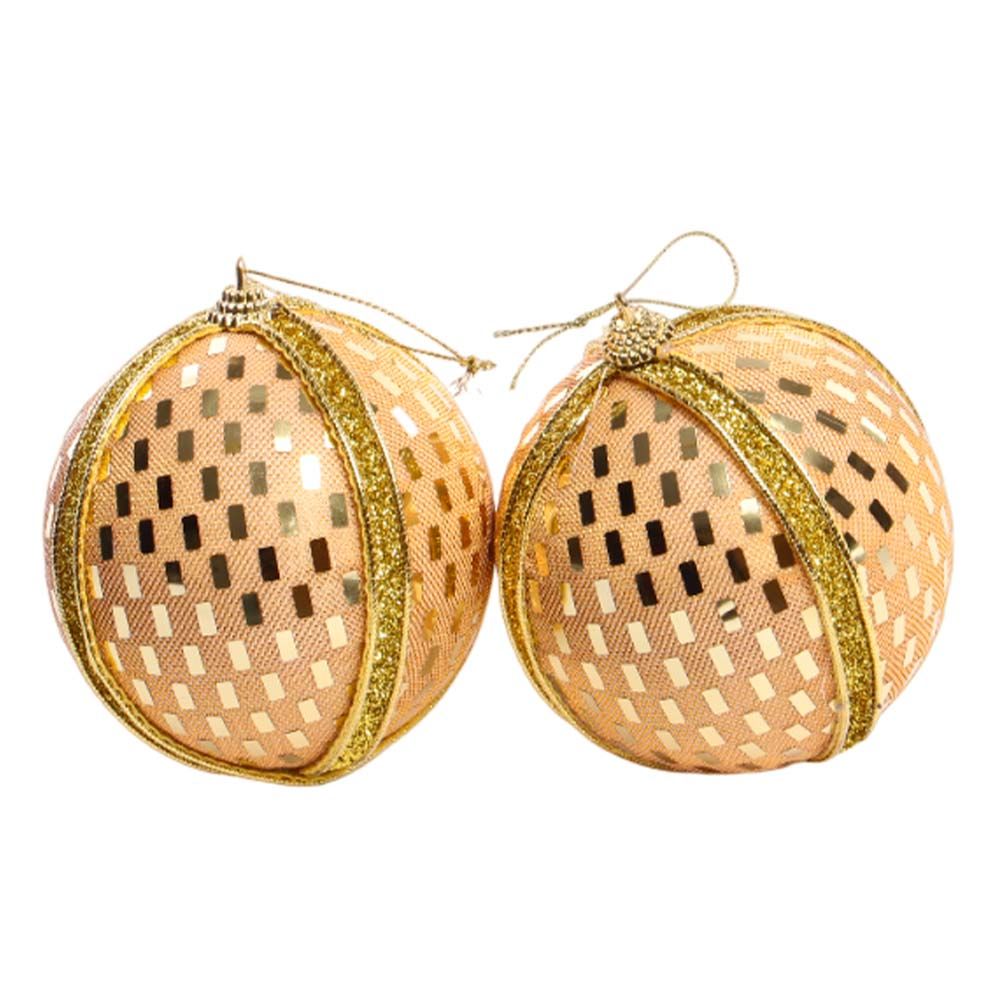 BOLA NAVIDEÑA DORADO DECORADO 10CM 2PZ