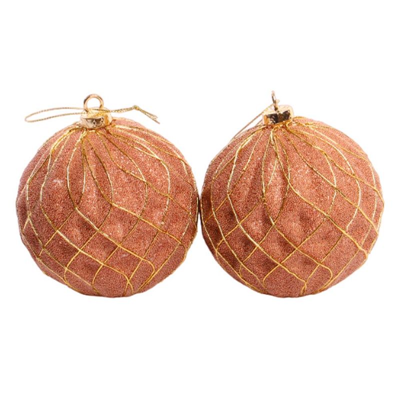 BOLA NAVIDEÑA DORADO CON TEXTURA PURPURINA 10CM 2PZ 