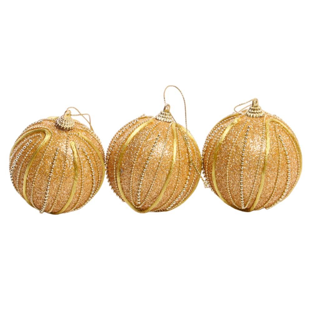 BOLA NAVIDEÑA DORADO CON RAYAS 8CM 3PZS