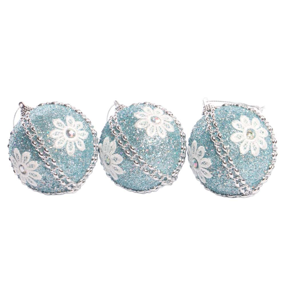 BOLA NAVIDEÑA CELESTE PLATEADA 8CM 3PZ