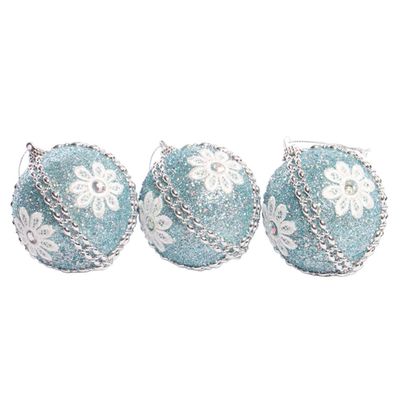 BOLA NAVIDEÑA CELESTE PLATEADA 8CM 3PZ