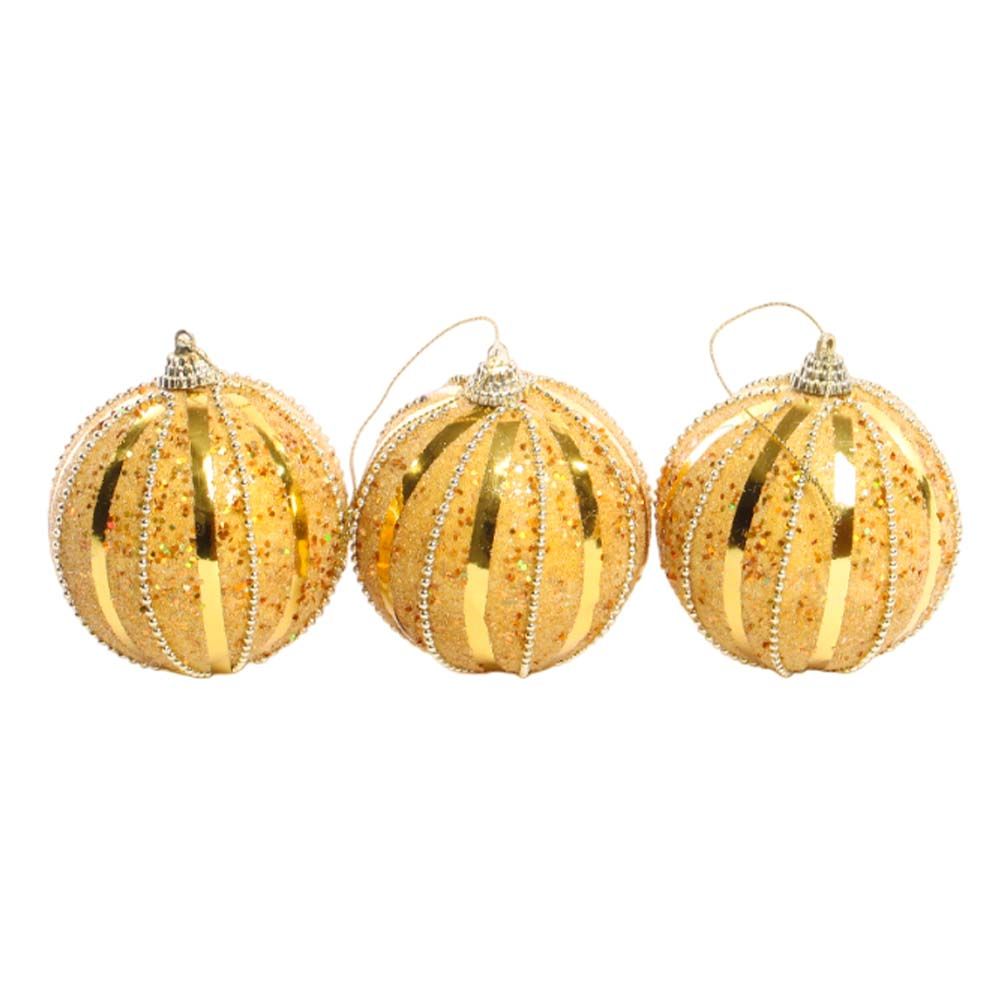 BOLA NAVIDEÑA DORADO DECORADO 8CM 3PZ 