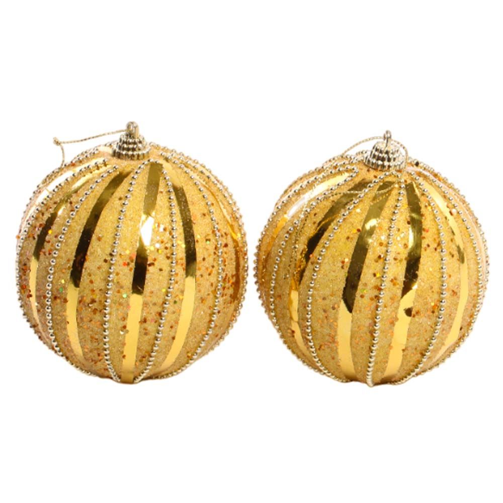 BOLA NAVIDEÑA DORADO DECORADO 10CM 2PZ 
