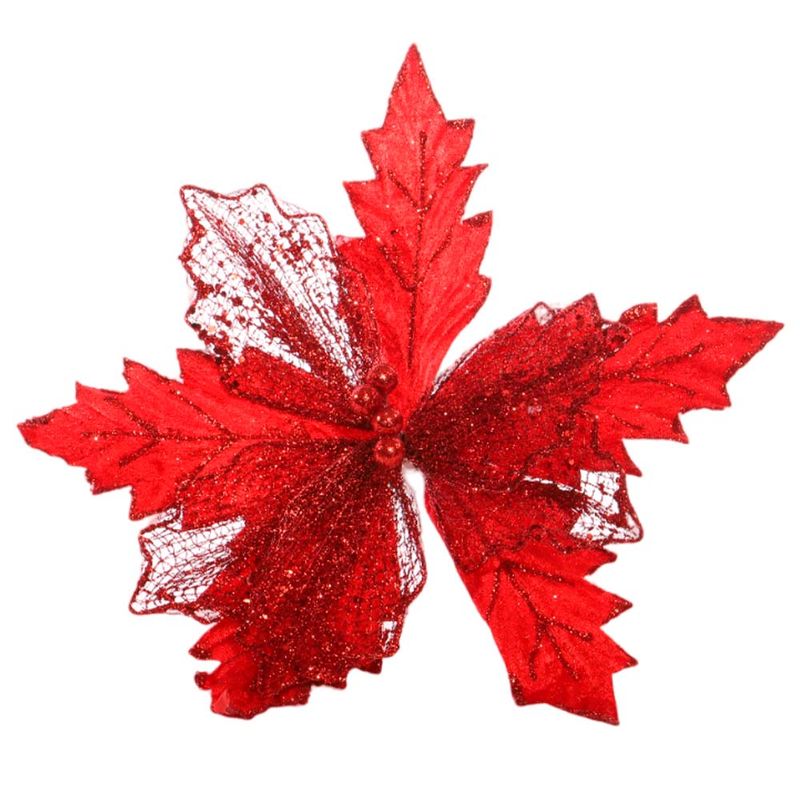 FLOR NAVIDEÑA ROJA CON DETALLES TRANSPARENTES