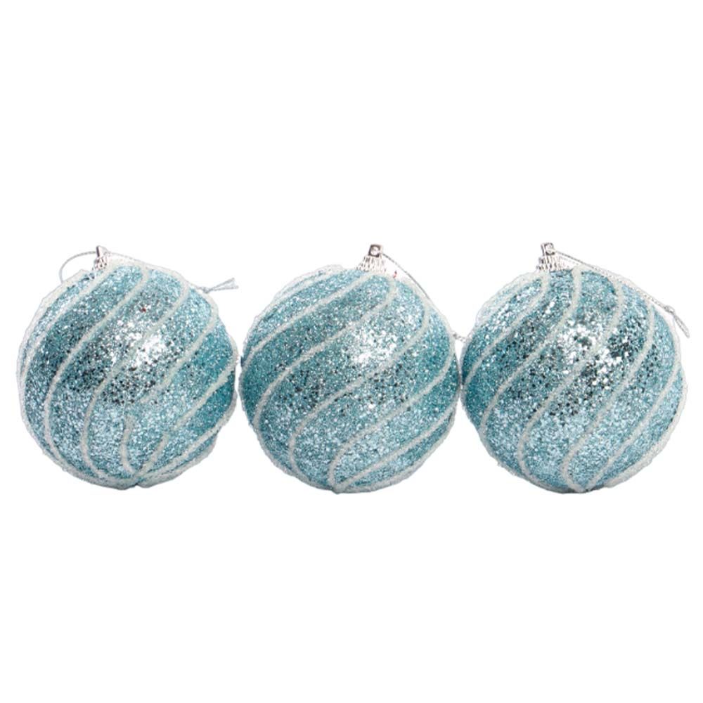 BOLA NAVIDEÑA CELSTE CON PLATA 8CM 3PZ