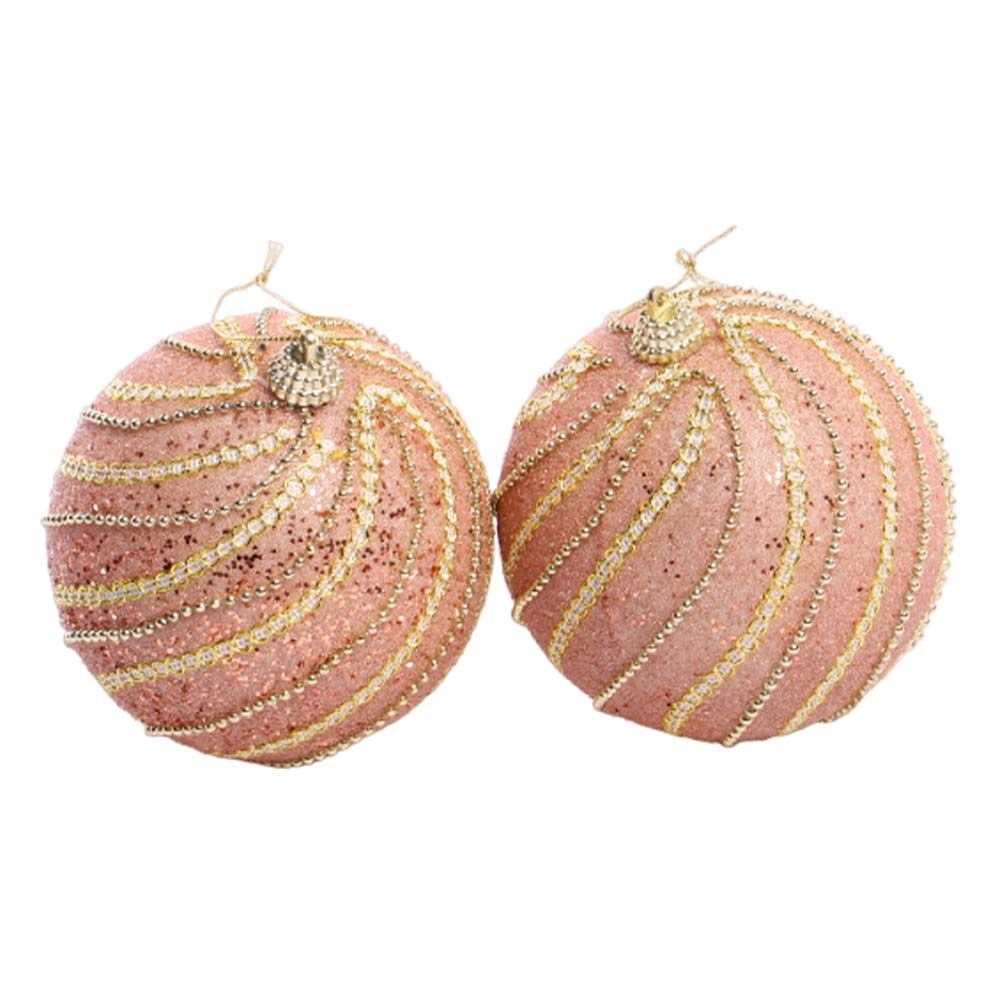 BOLA NAVIDEÑA DORADO CON RAYAS 10CM 2PZS