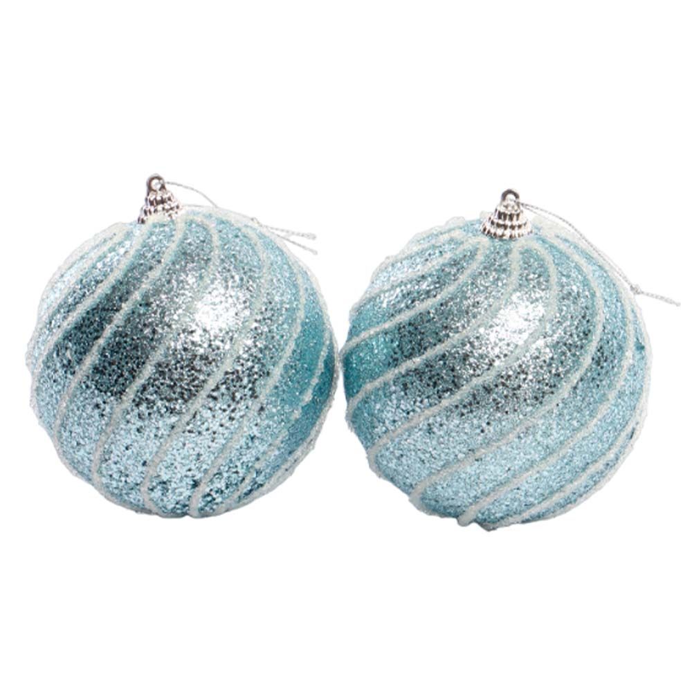 BOLA NAVIDEÑA CELESTE PLATEADO 10CM CON 2PZ