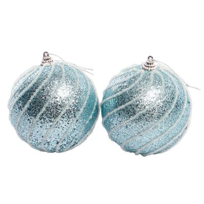 BOLA NAVIDEÑA CELESTE PLATEADO 10CM CON 2PZ