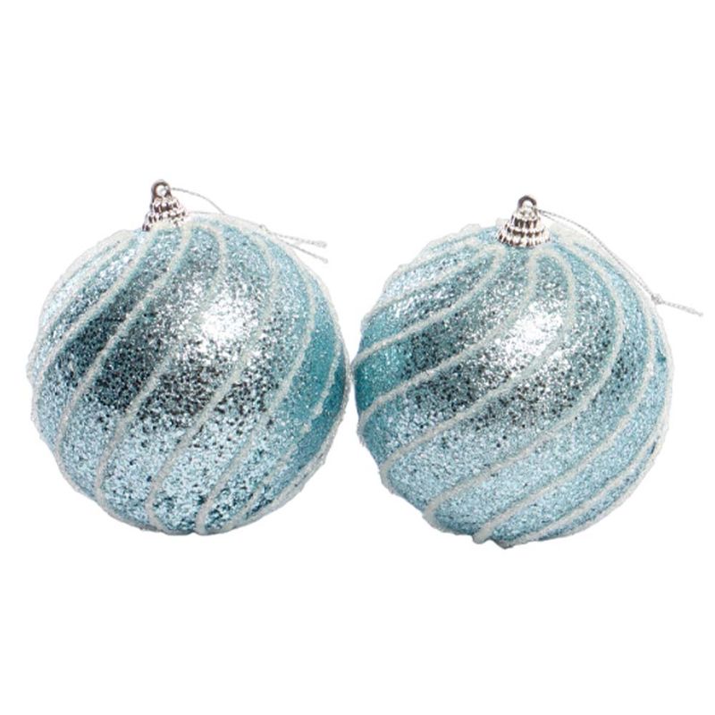 BOLA NAVIDEÑA CELESTE PLATEADO 10CM CON 2PZ