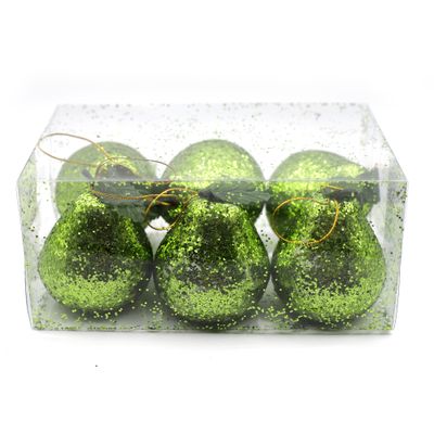ADORNO NAVIDEÑO COLGANTE PERA  VERDE 7CM 6PZS
