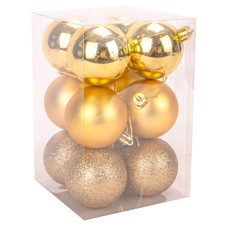 BOLA NAVIDEÑA DORADO DIFERENTES TONOS 5CM 12PZS 