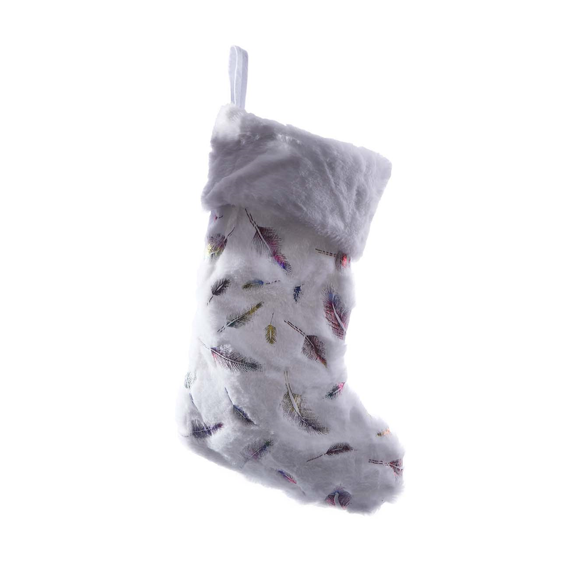 BOTA NAVIDEÑA BLANCA CON PLUMAS 48 X 22 CM