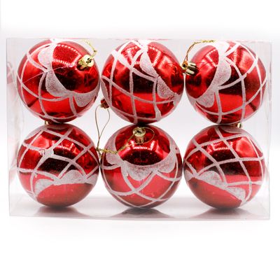 BOLA NAVIDEÑA ROJO DETALLES EN BLANCO 8CM 6PZS