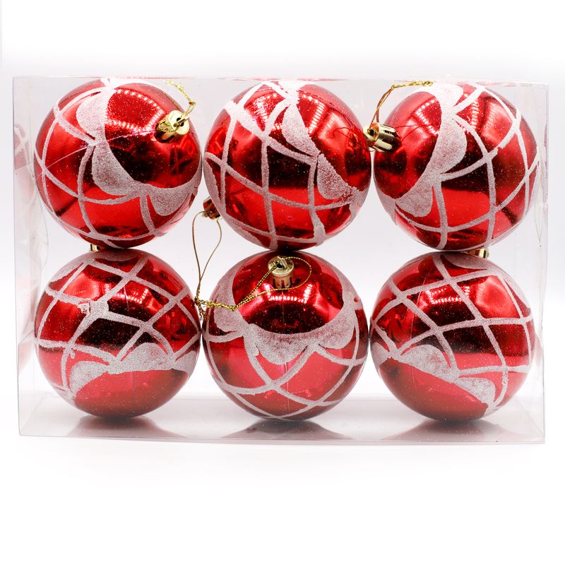 BOLA NAVIDEÑA ROJO DETALLES EN BLANCO 8CM 6PZS