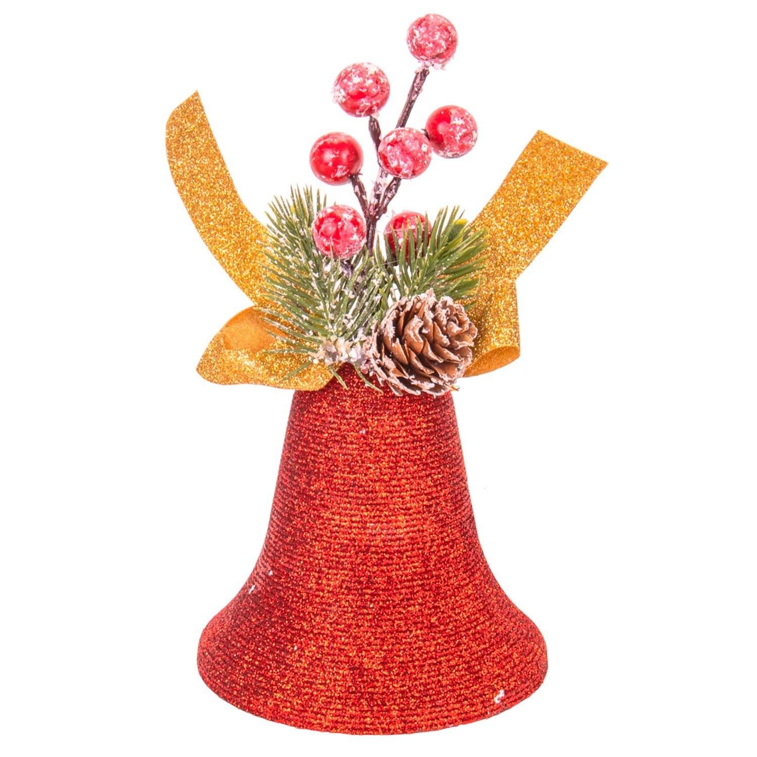 CAMPANA NAVIDEÑA ROJO CON MOÑO DORADO 10CMX11CM
