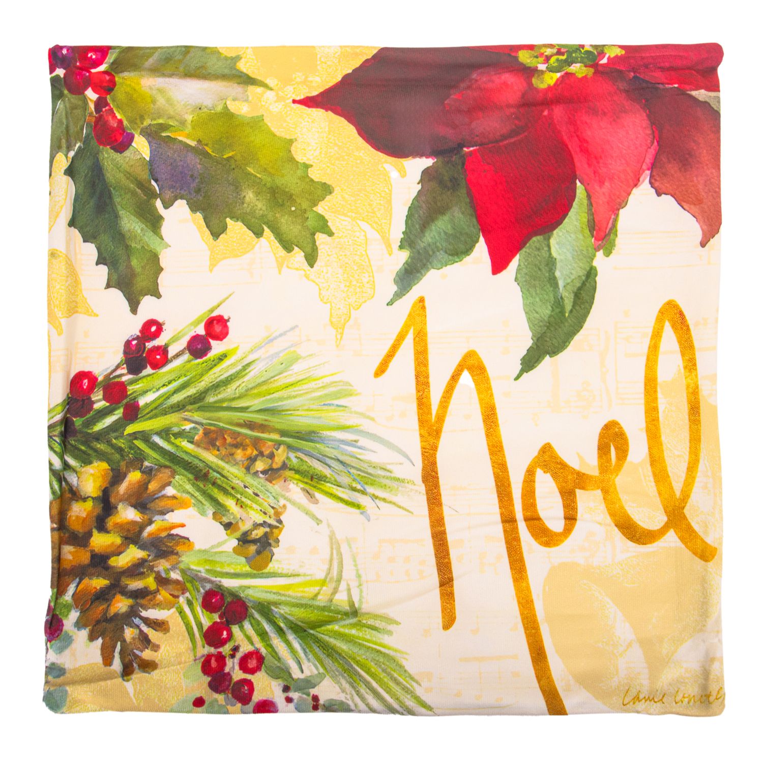 FUNDA PARA ALMOHADON 45X45  NOEL FLORES FONDO BEIG