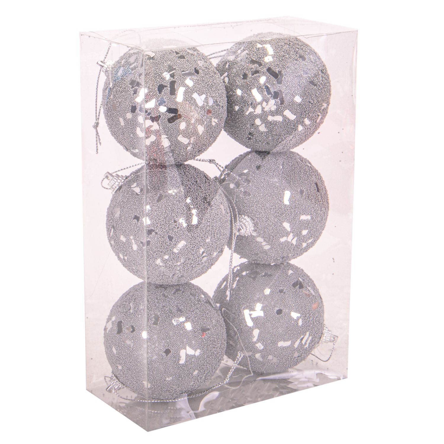BOLA NAVIDEÑA  PLATEADO 7CM 6PZS 