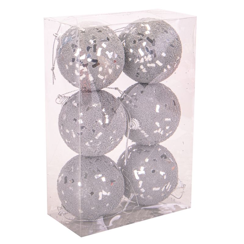 BOLA NAVIDEÑA  PLATEADO 7CM 6PZS 