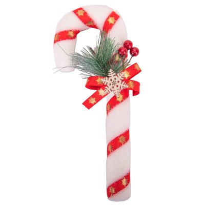 BASTON NAVIDEÑO CINTA ROJA DECORADA 