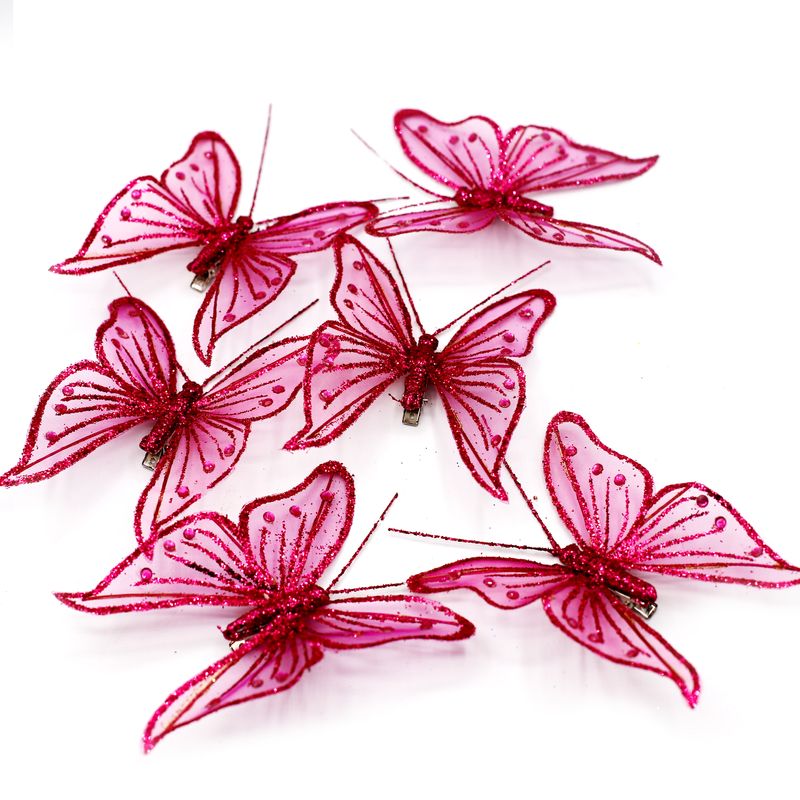 ADORNO DE MARIPOSAS DE 8 CM ROSADO 6 PIEZAS 