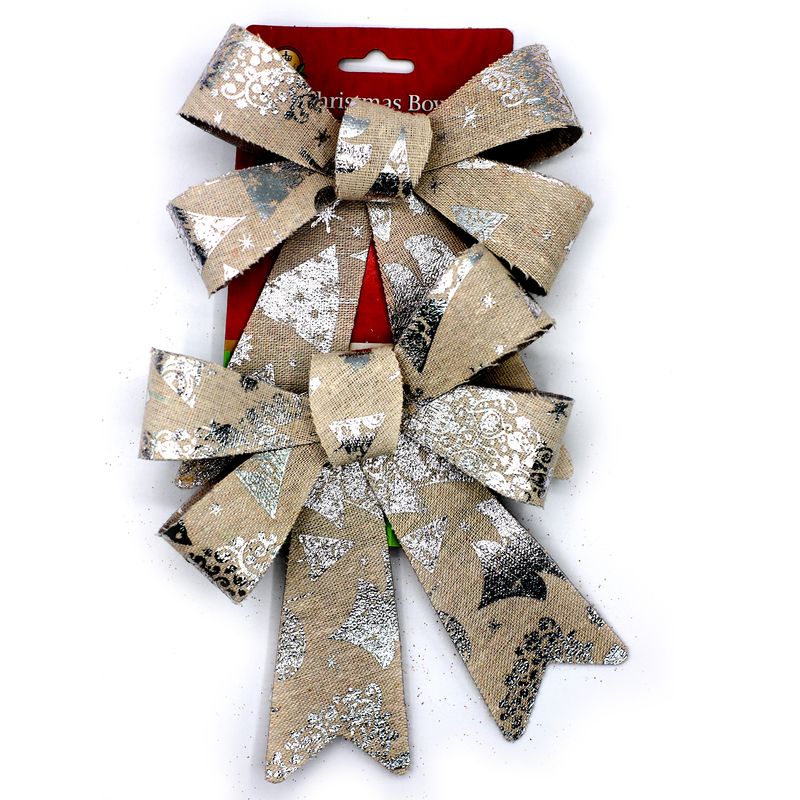 MOÑO PARA DECORACION NAVIDEÑA BEIGE CON PLATA 2PZS