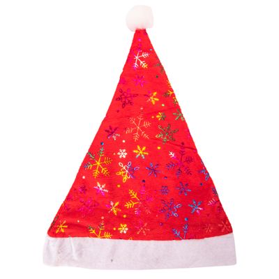 GORRO NAVIDEÑO ROJO CON COPOS DE NIEVE COLORIDOS