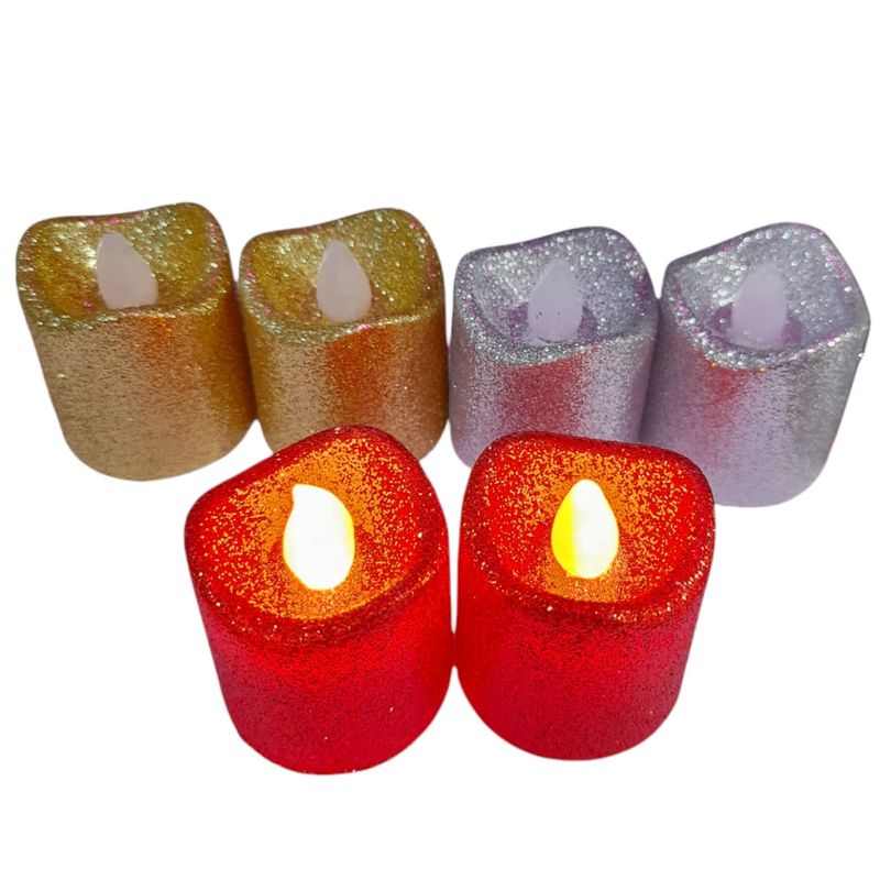 VELA NAVIDEÑA KIT 2 PIEZAS 3 COLORES DORADO/ROJO/PLATEADO CON GLITER