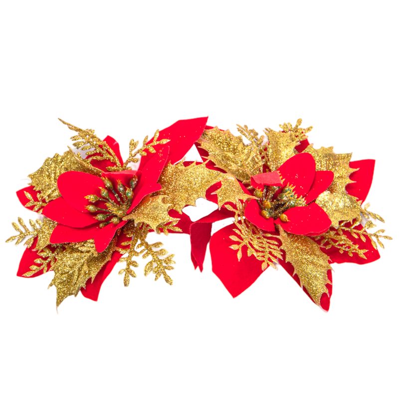 FLOR NAVIDEÑA ROJA Y DORADA 2 PZS