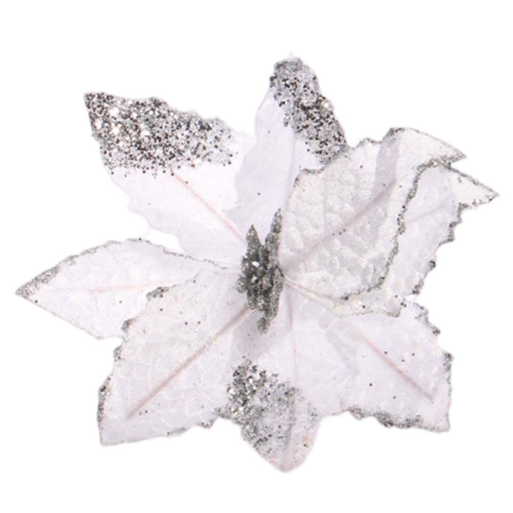 FLOR NAVIDEÑA BLANCA CON DETALLES PLATEADOS
