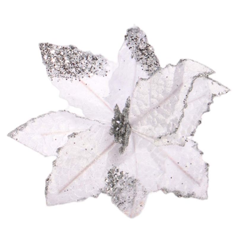 FLOR NAVIDEÑA BLANCA CON DETALLES PLATEADOS