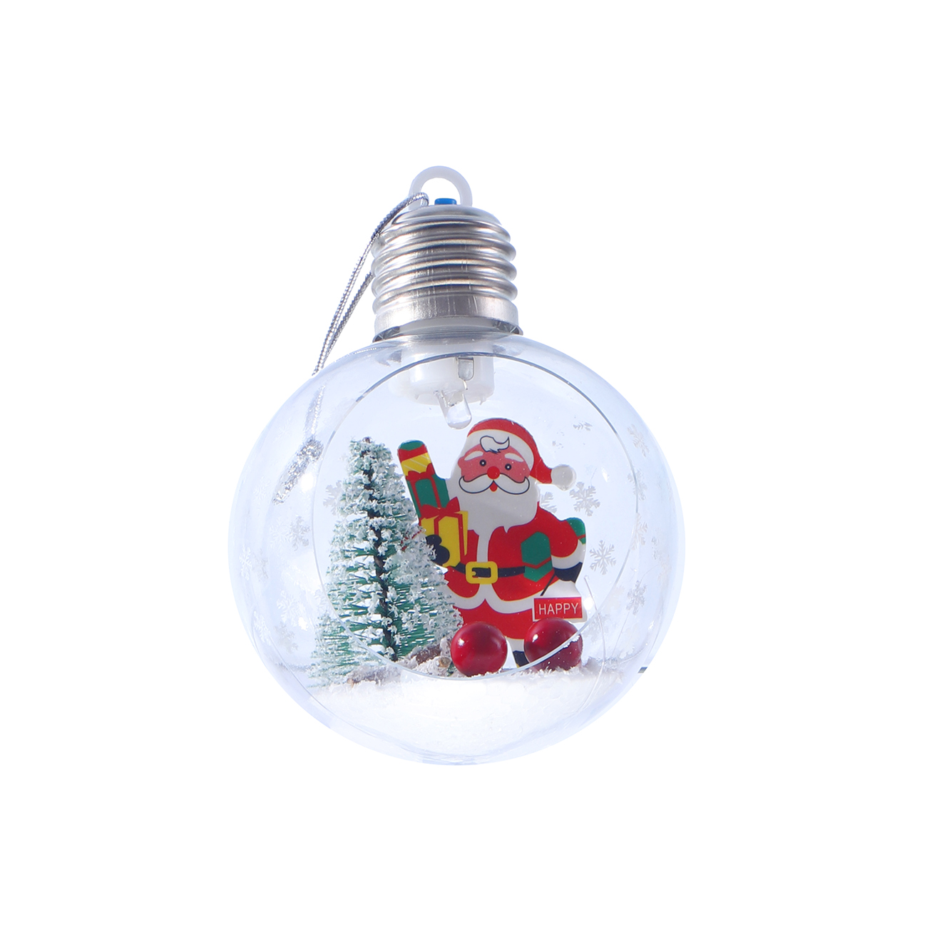 BOLA NAVIDEÑA TRANSPARENTE CON PAPA NOEL 8CM
