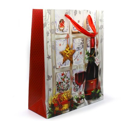 BOLSA NAVIDEÑA CON DISEÑO DE COPA CON VINO TAMAÑO M