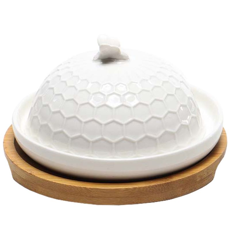 BANDEJA CERAMICA C/  BASE BAMBU
